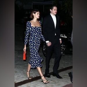 Reformation Navy Midi Dress with White Leaf Motif